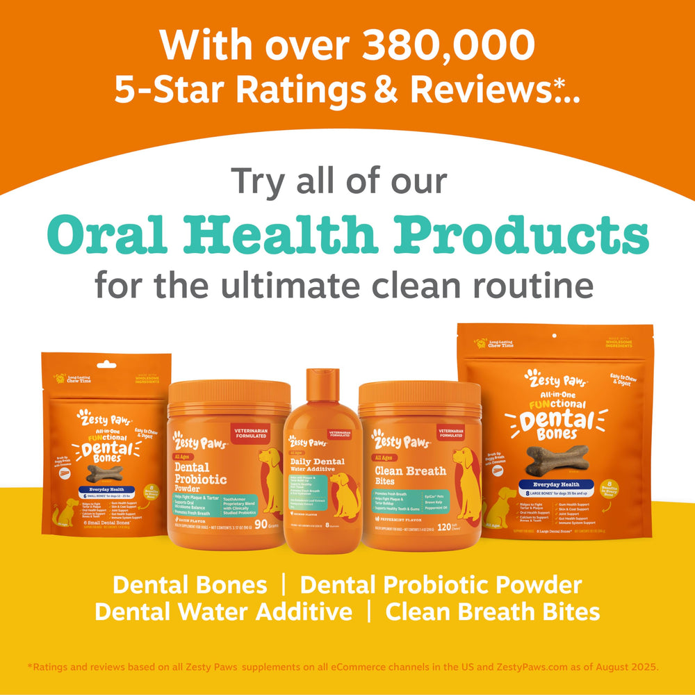 Zesty Paws Clean Breath chews suitable for small to large dogs