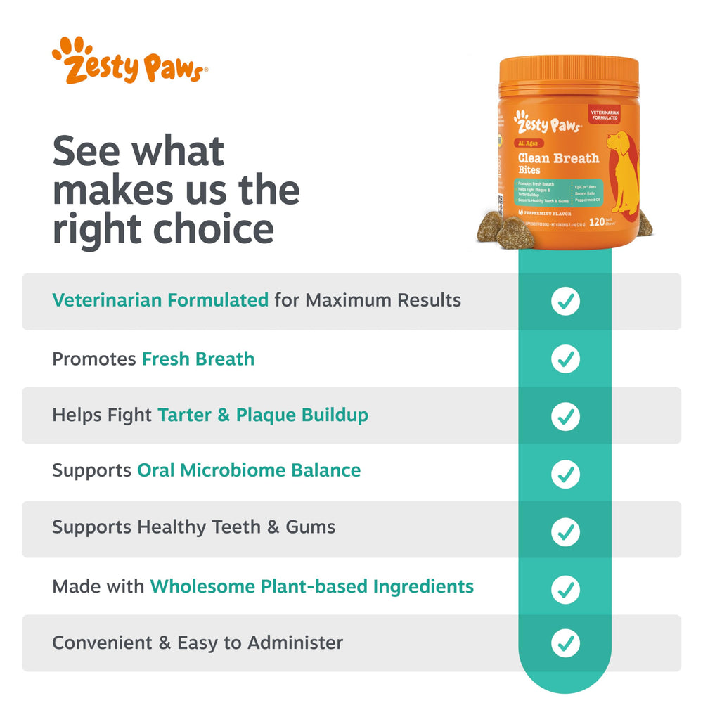 Zesty Paws Clean Breath chews demonstrate noticeable breath improvement