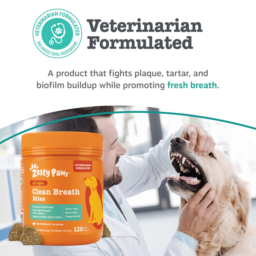 Zesty Paws Clean Breath chews with EpiCor Pets immune support