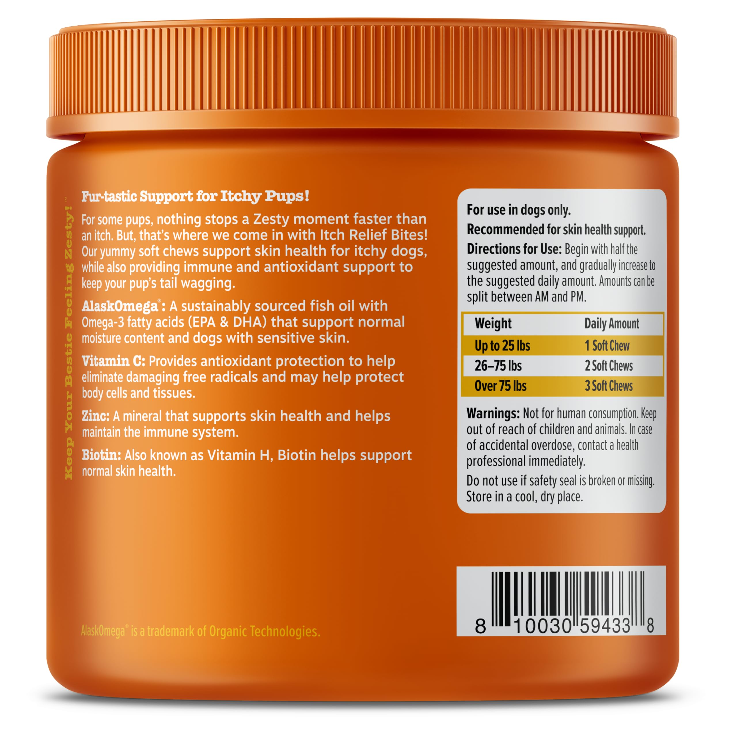 Zesty Paws chew treats promote a shiny coat with regular use.