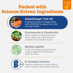 Zesty Paws probiotic chews aid digestive balance and normal bowel function.