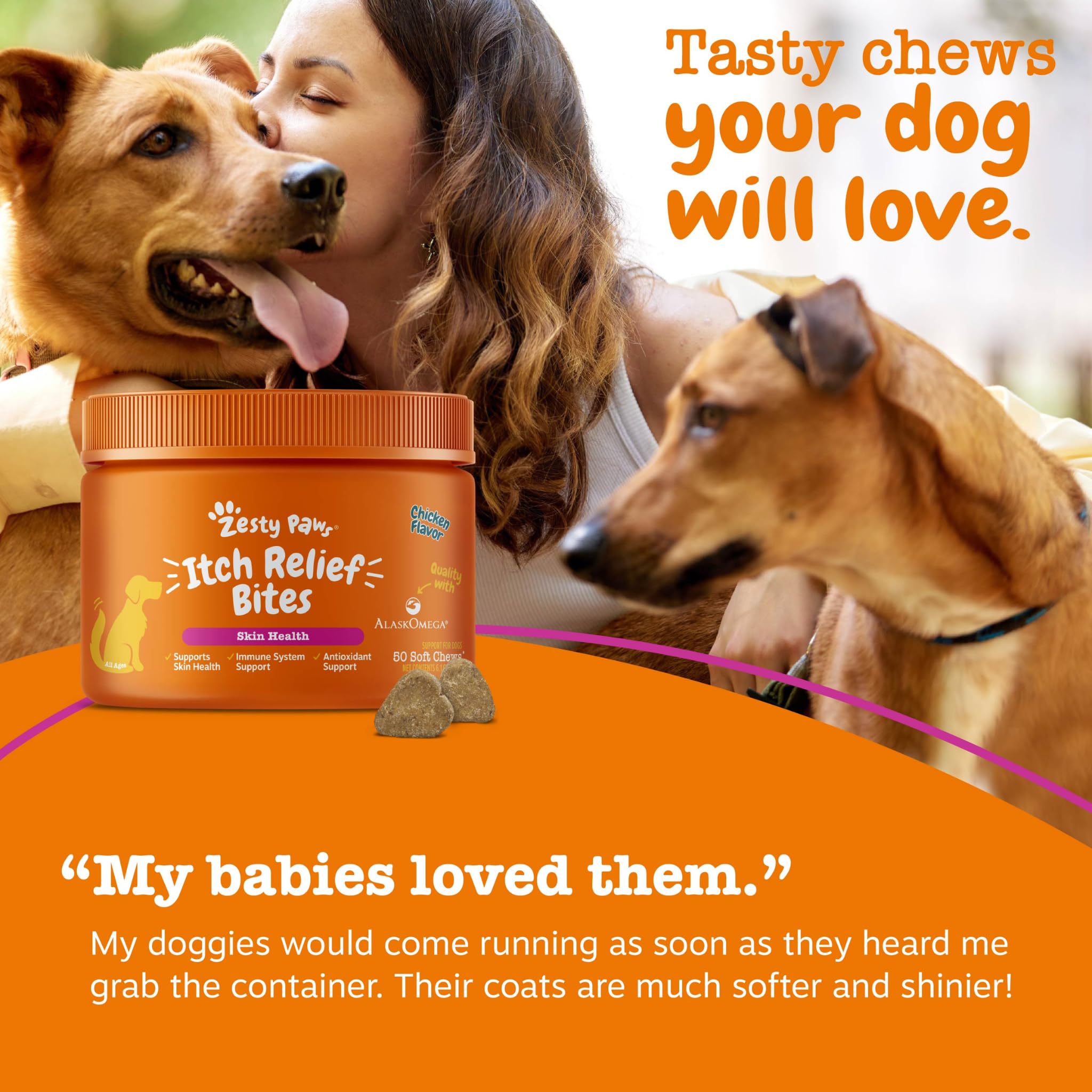 Zesty Paws dog enjoying chews during daily routine.