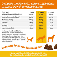 Dog enjoying a Zesty Paws cranberry chew for bladder support.