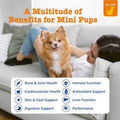 Zesty Paws multivitamin bottle overview for puppies and seniors.