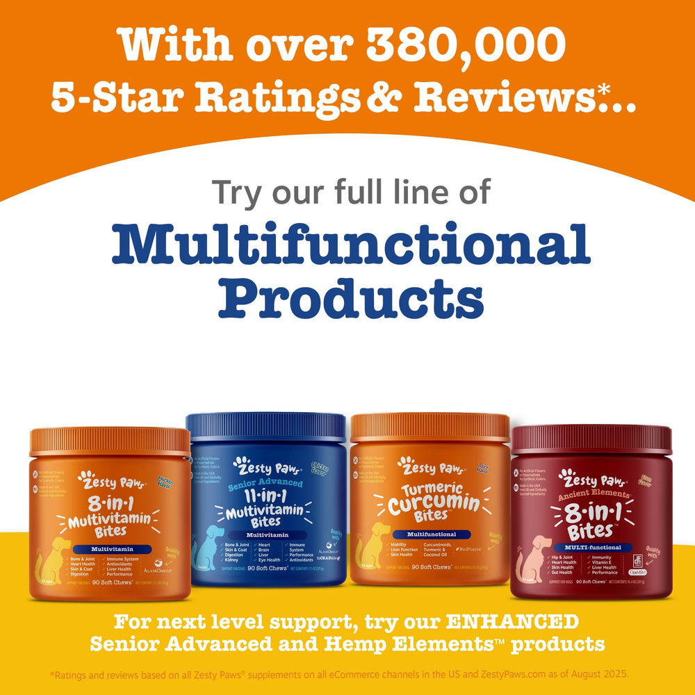 Zesty Paws easy-chew formula highlighting simple dosing