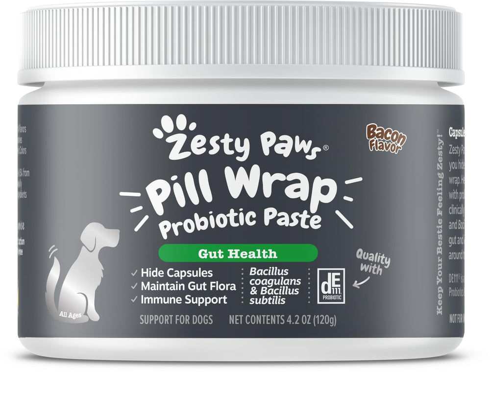 Zesty Paws dog wellness bottle with daily energy support.