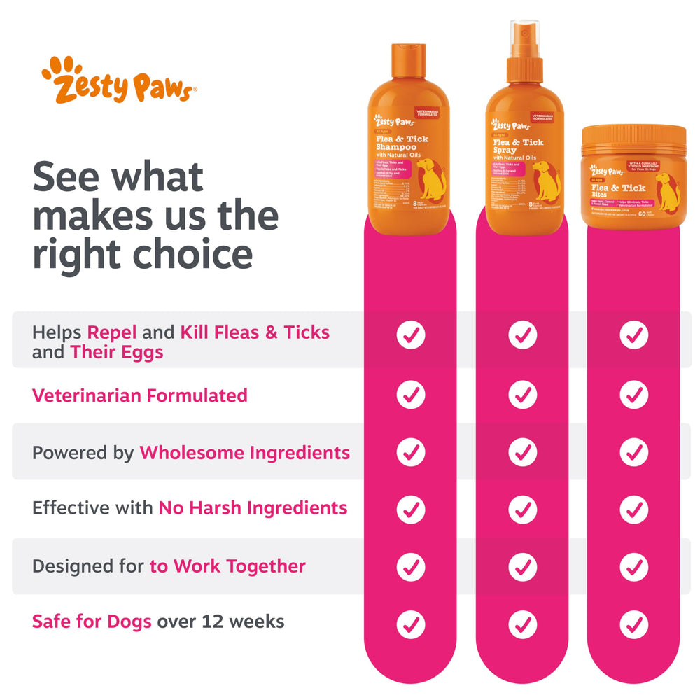 Dog enjoying a bath with Zesty Paws Flea & Tick Shampoo