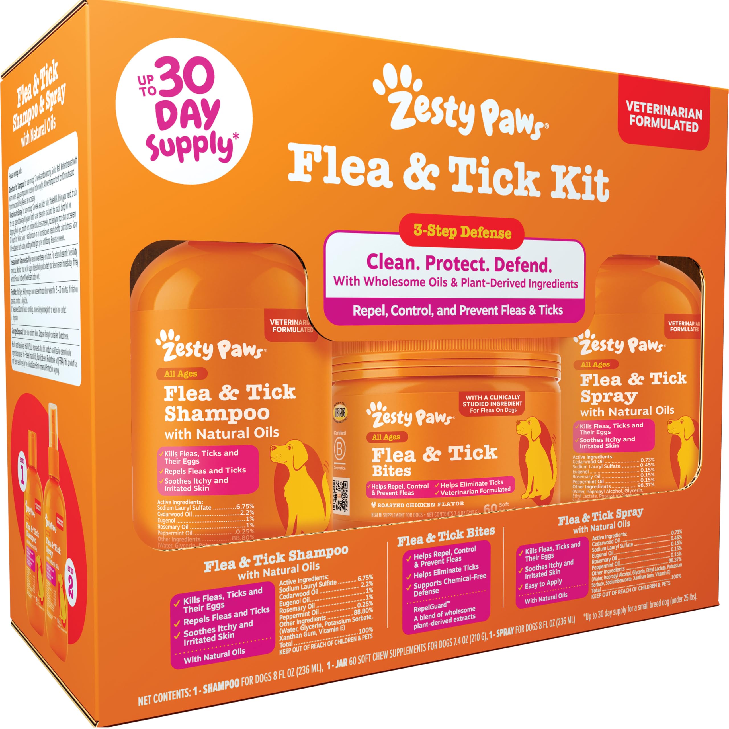 Zesty Paws Flea & Tick Shampoo bottle for gentle cleansing during bath
