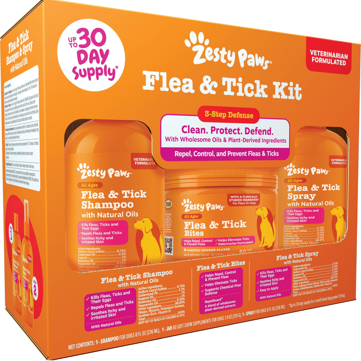 Zesty Paws Flea & Tick Shampoo bottle for gentle cleansing during bath