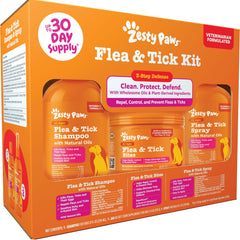 Zesty Paws Flea & Tick Shampoo bottle for gentle cleansing during bath