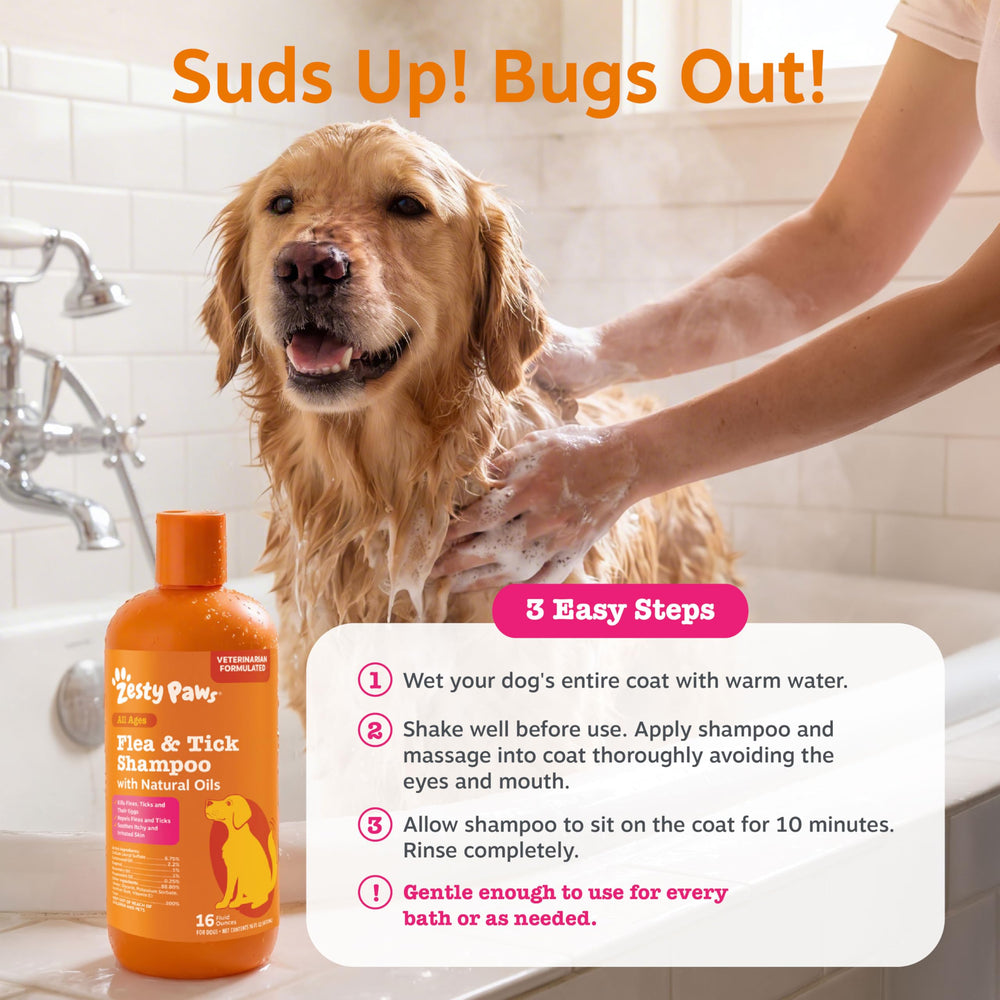 Zesty Paws after-bath coat shine, clean, refreshed fur.