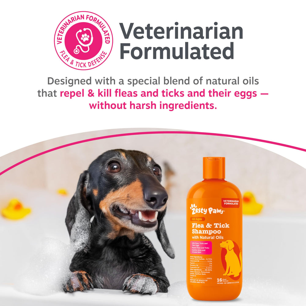 Zesty Paws veterinarian formulated label signals trusted care for pets.