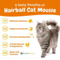 Zesty Paws Hairball Cat Mousse dispensing pose highlights convenient lickable format
