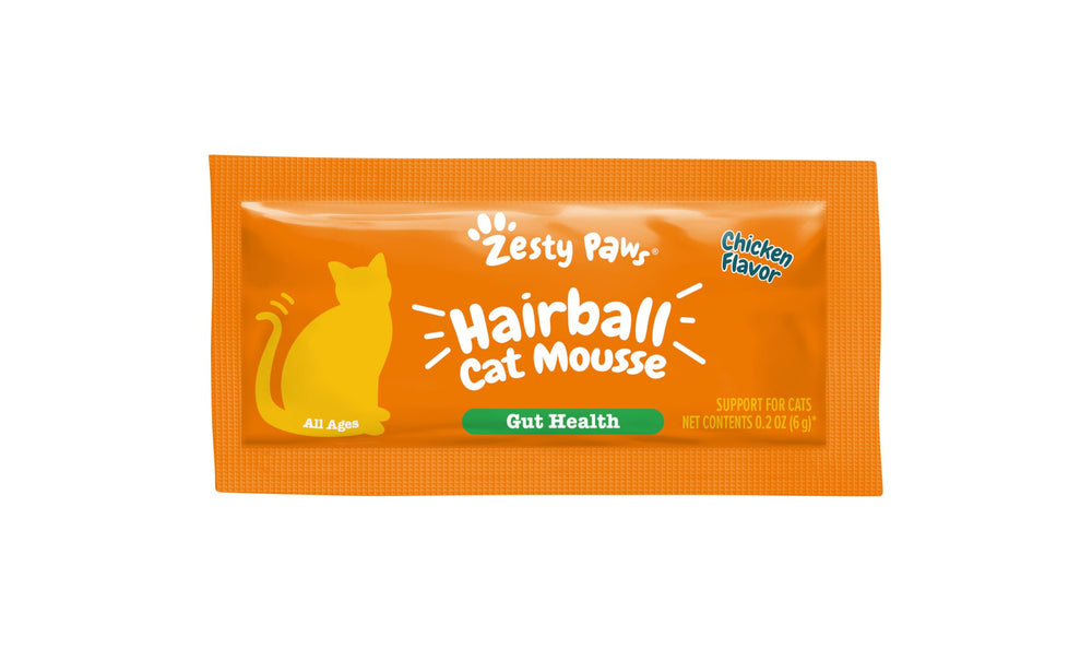 Zesty Paws Hairball Cat Mousse skin health visual shows zinc and biotin