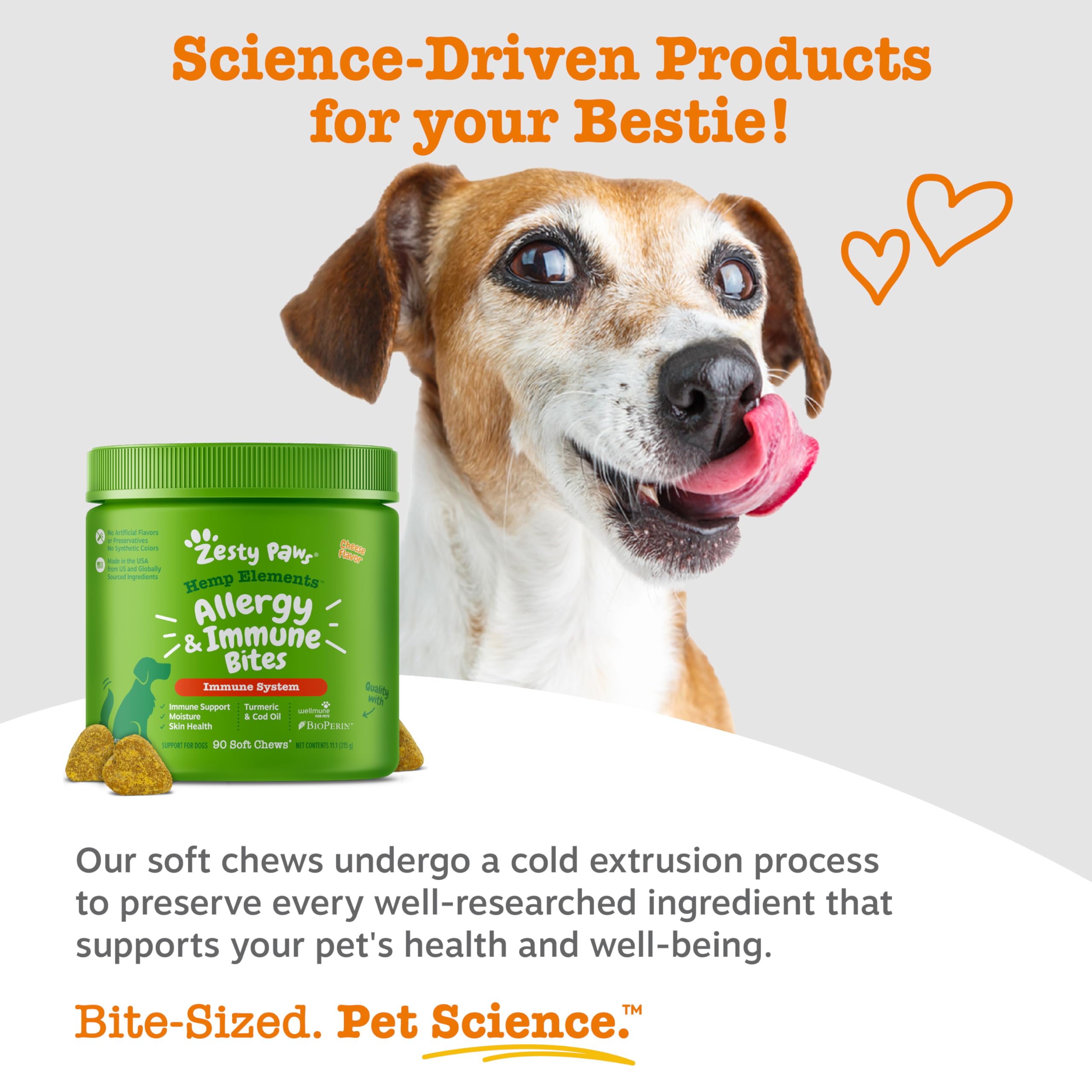 Zesty Paws cheese-flavored chews ready for a daily routine.