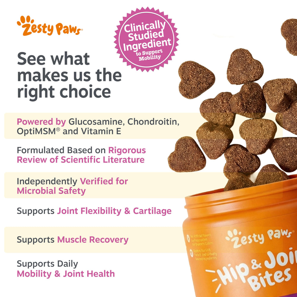 Zesty Paws serving portion demonstrates easy daily dose for mobility support.