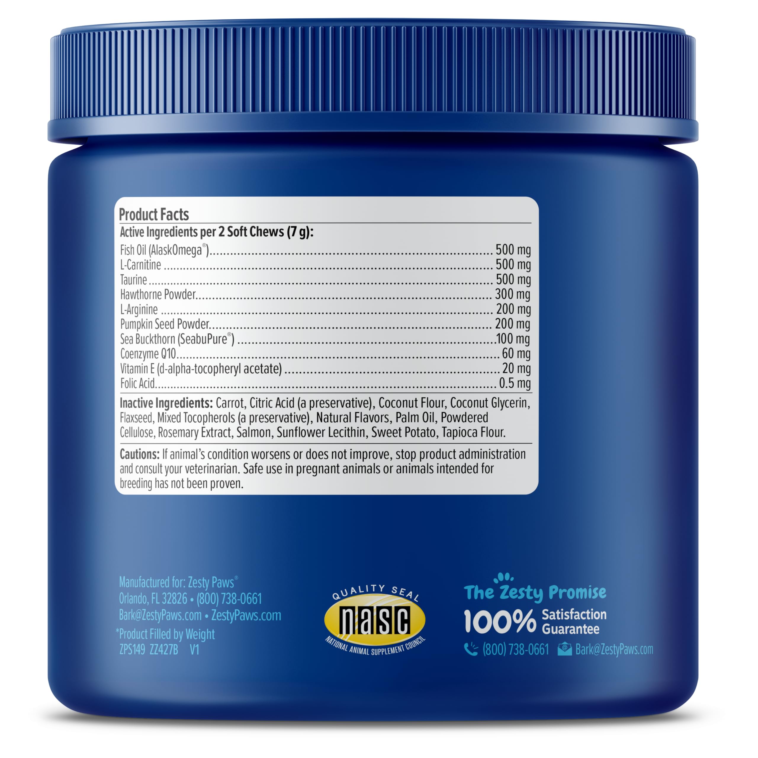 Zesty Paws L-arginine and folic acid blend for vascular health.