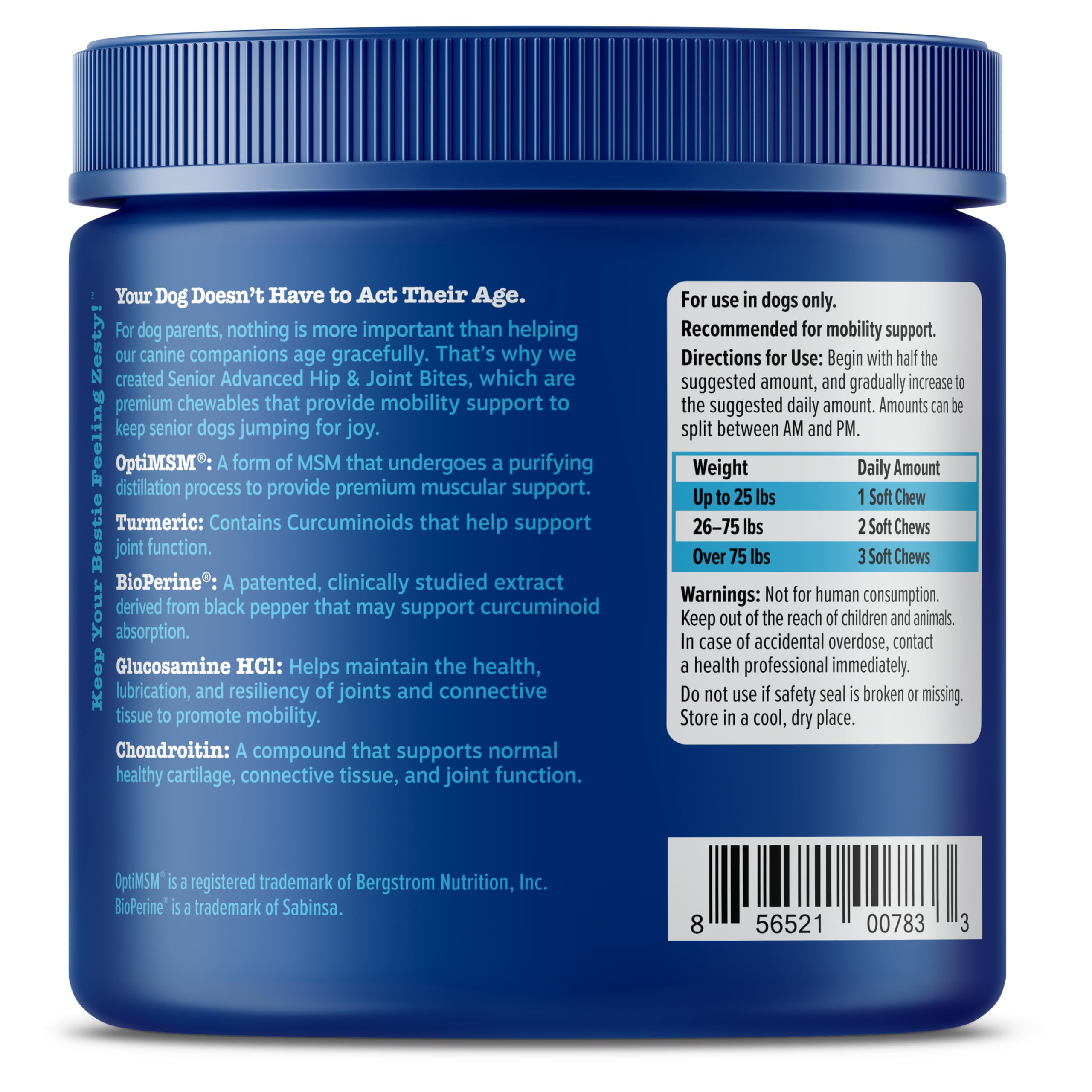 Zesty Paws Mobility Bites hyaluronic acid and vitamins C & E