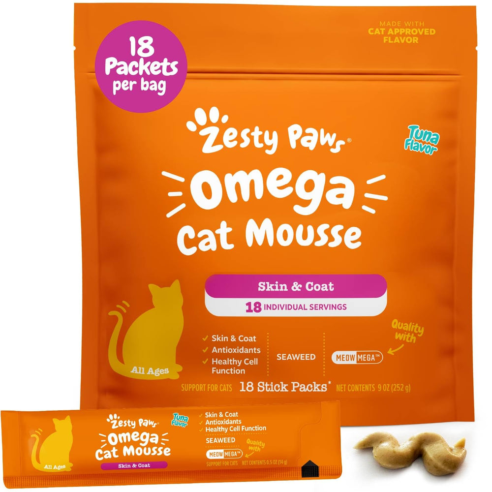Zesty Paws Omega Cat Mousse omega fatty acids visualization for skin support