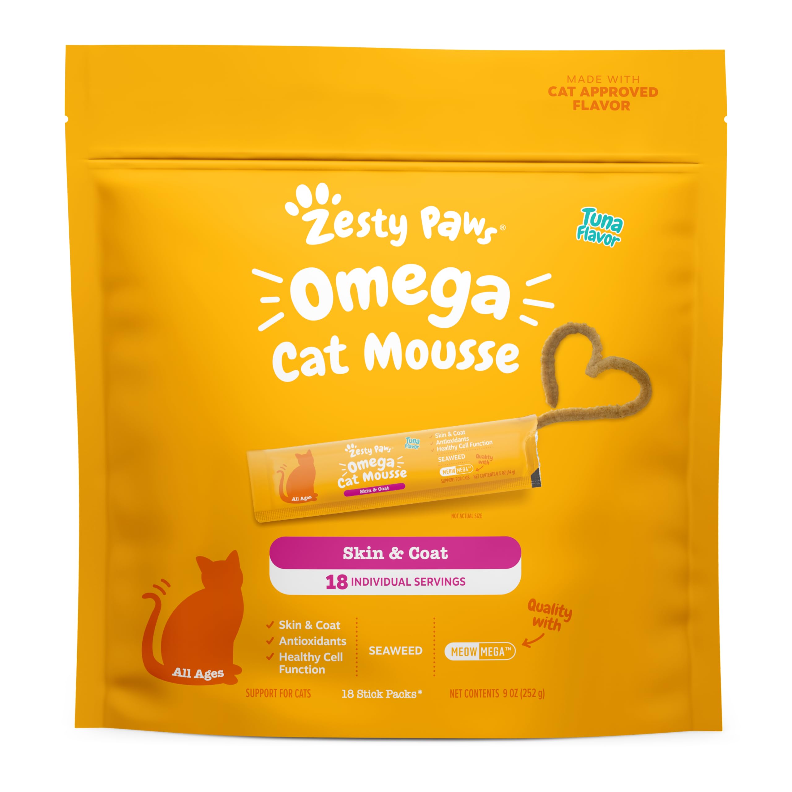 Zesty Paws Omega Cat Mousse seaweed tube pour shows easy topper for meals