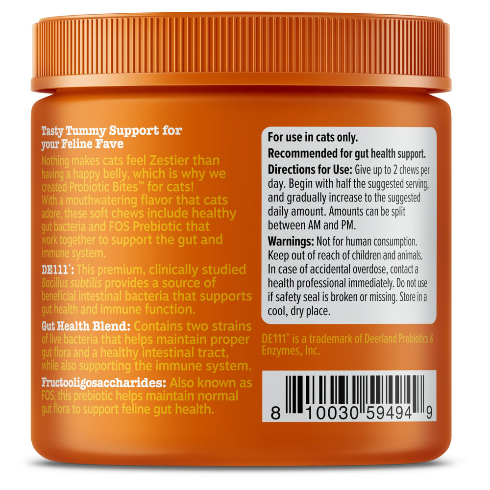 Zesty Paws Probiotic Bites cat-taste test; palatable gut health supplement.
