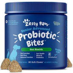 Zesty Paws Probiotics for Dogs with digestive enzymes chews; supports digestion.