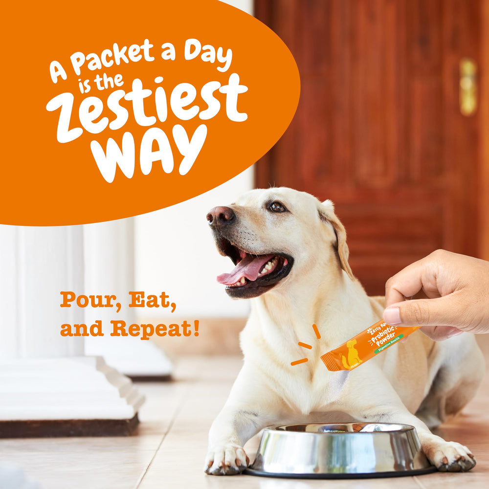 Zesty Paws Probiotics for Dogs easily mixes into wet or dry food
