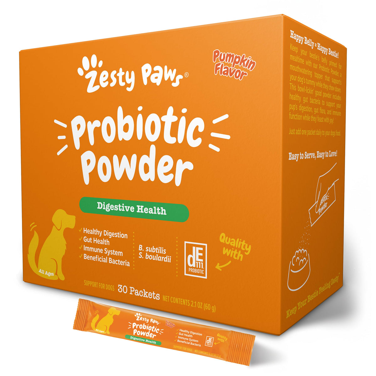 Zesty Paws Probiotics for Dogs pumpkin flavor powder topper supports digestion and meal-time appeal
