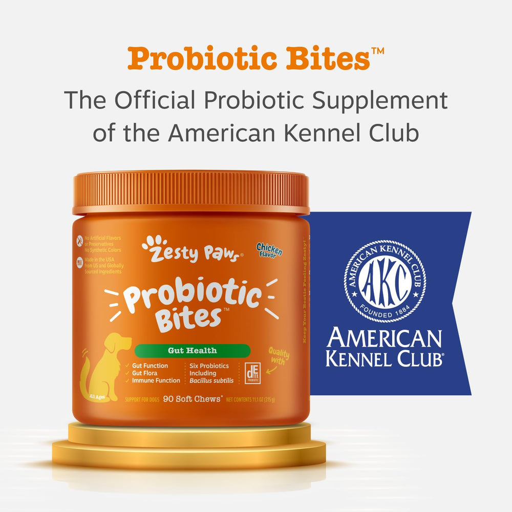 Zesty Paws immune-support-badge signals immune-friendly benefits as part of daily care.