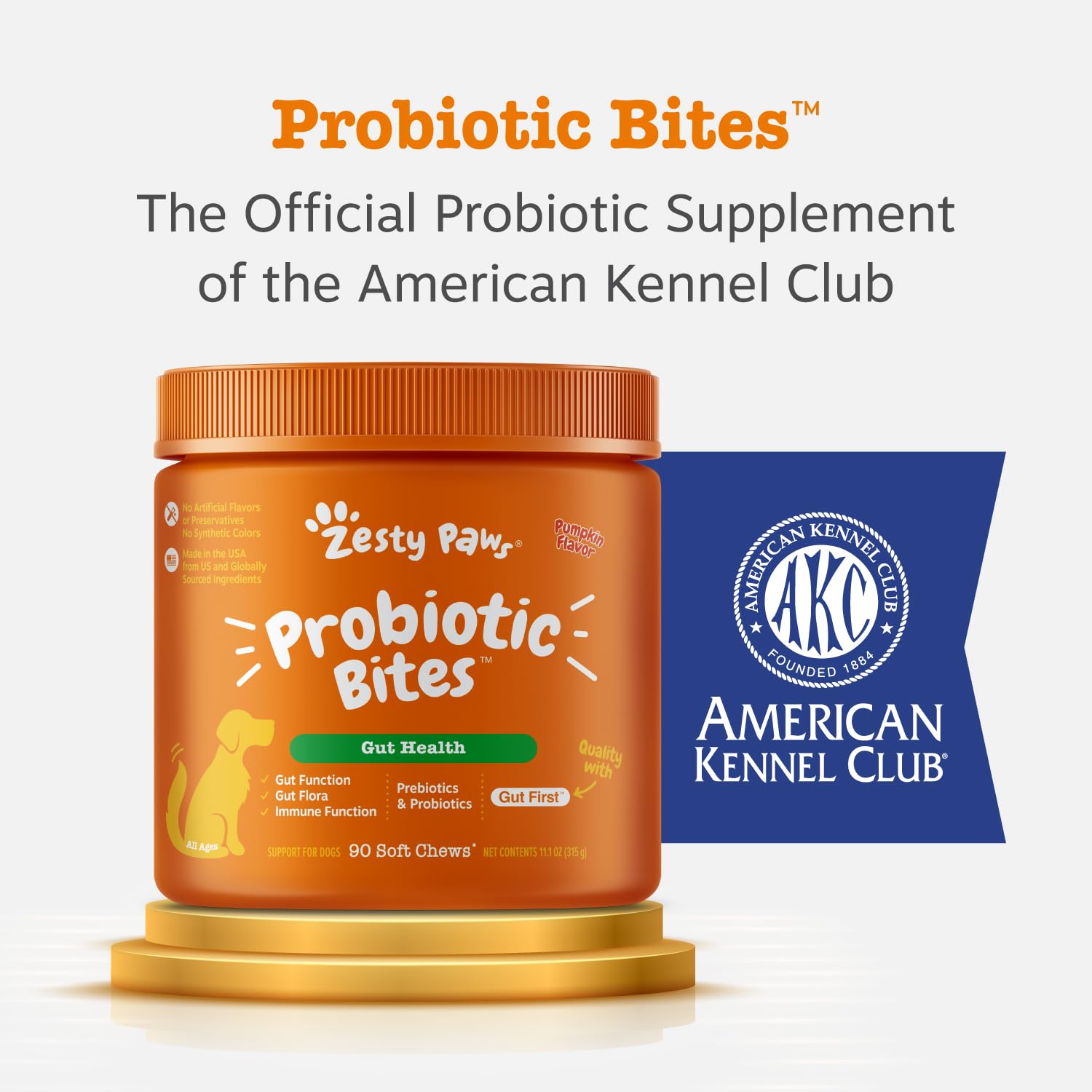 Dog enjoying a soft chew from Zesty Paws, tasty immune-supporting probiotic