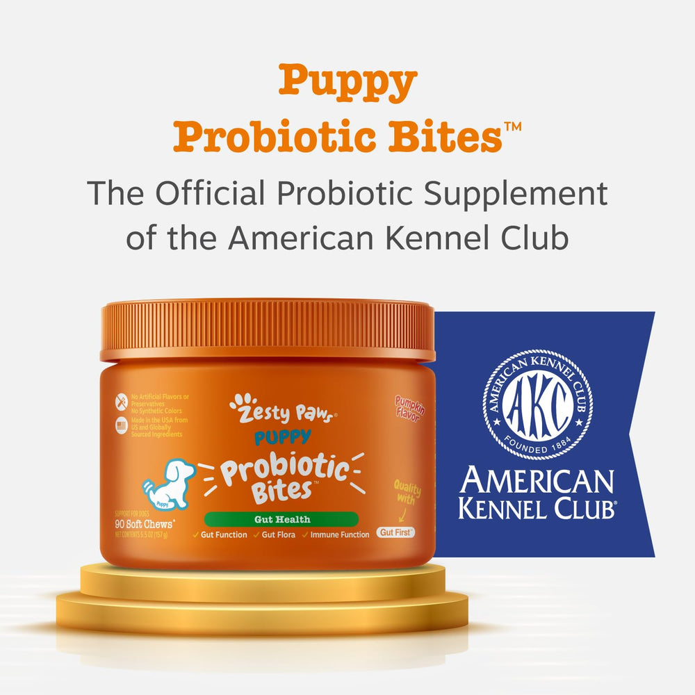 Zesty Paws Puppy Probiotics puppy-eating snack shows real-world use.