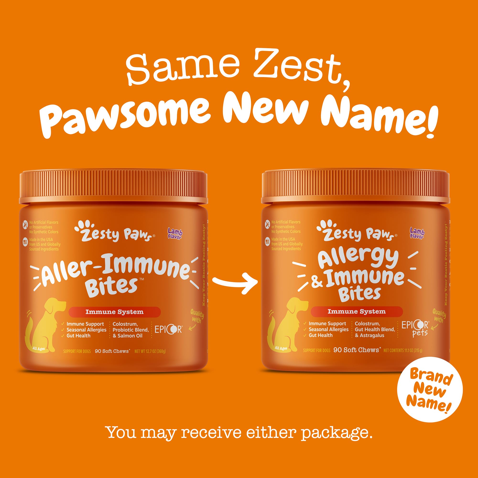Salmon flavor chews from Zesty Paws Senior Allergy Immune Bites supporting skin health.