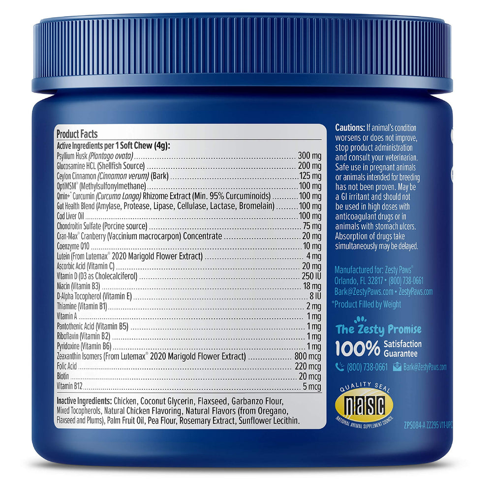 Zesty Paws joint support focus with Turmeric and Glucosamine