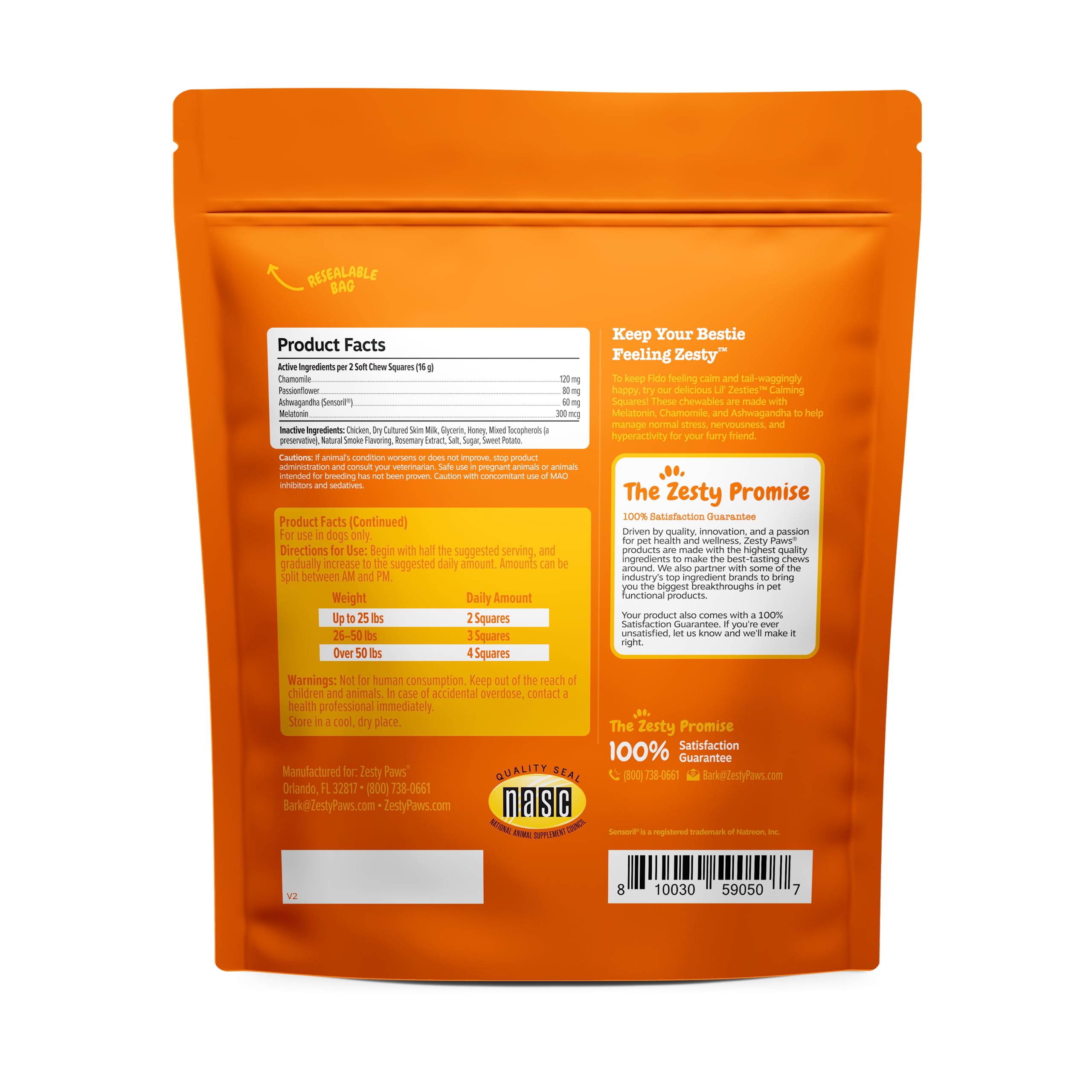 Smoked chicken flavor aroma of Zesty Paws treats entices dogs.