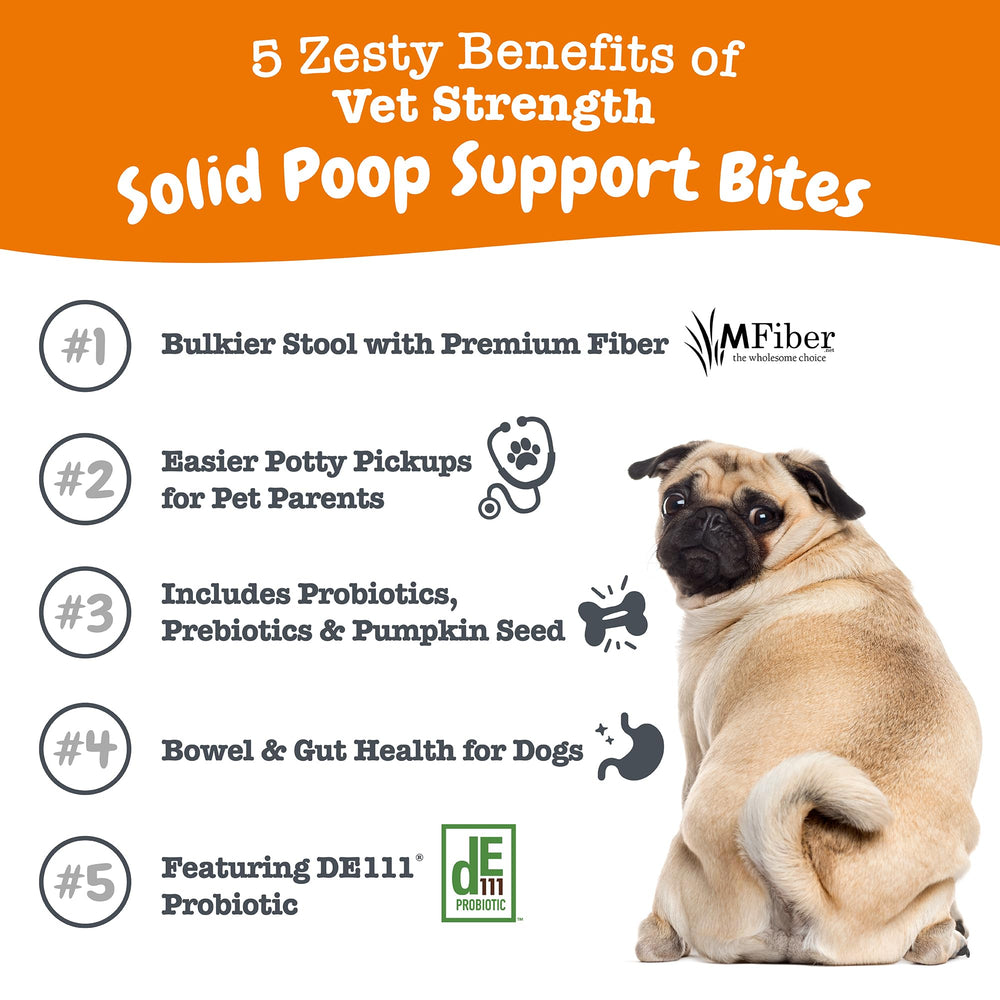 Close-up of Zesty Paws Solid Poop Support Bites soft chews for easy daily use.