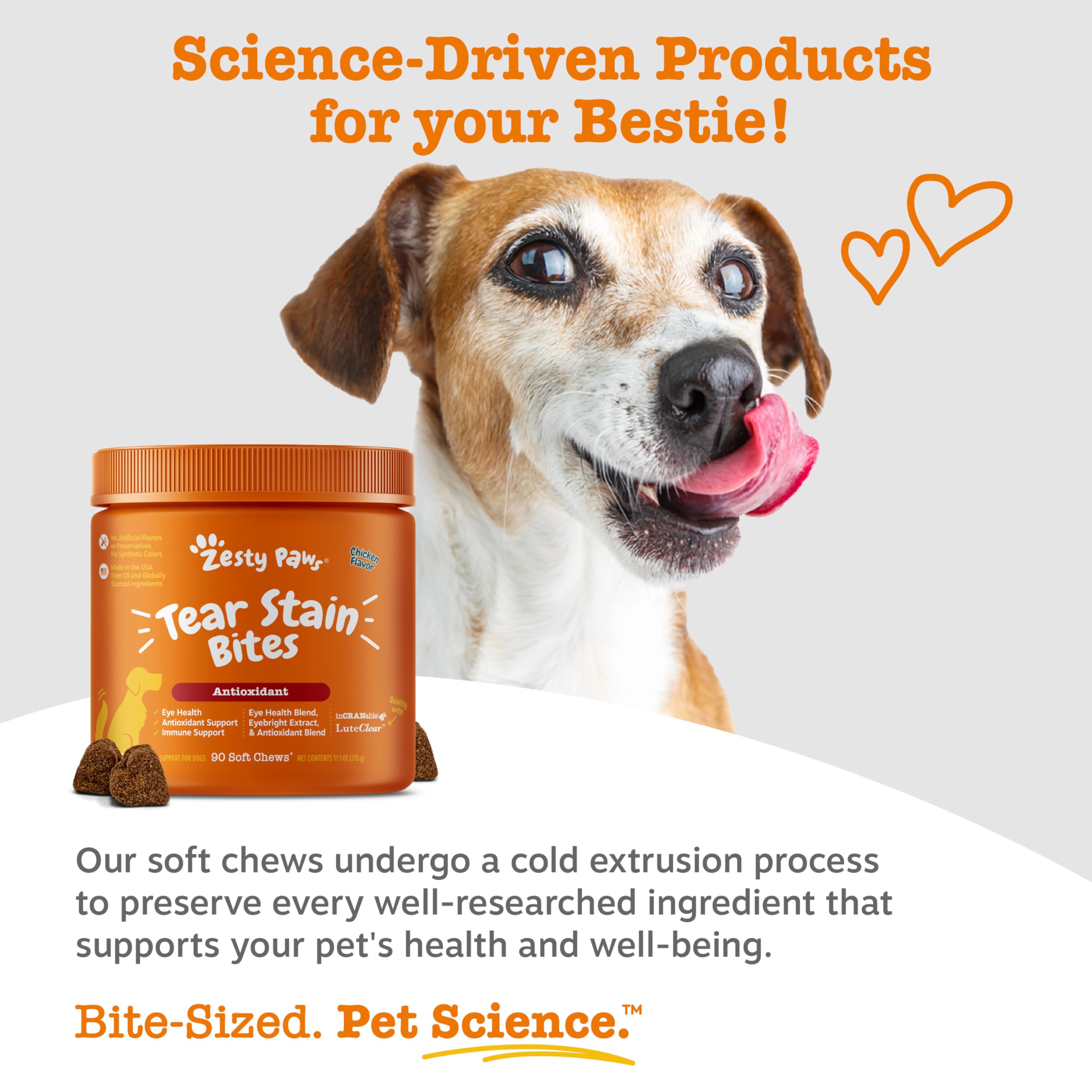 Zesty Paws Tear Stain bites eye moisture support with quercetin and omega fatty acids