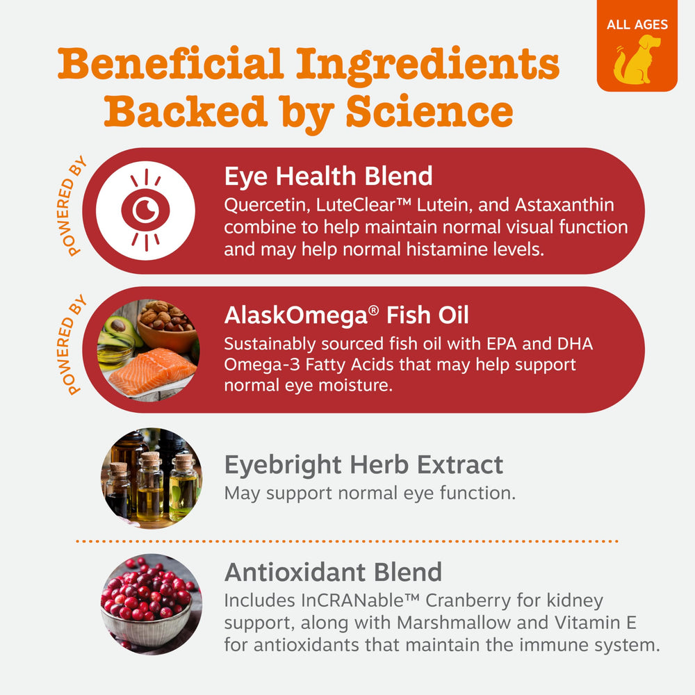 Zesty Paws Tear Stain bites eyebright and cinnamon ingredients for eye health support