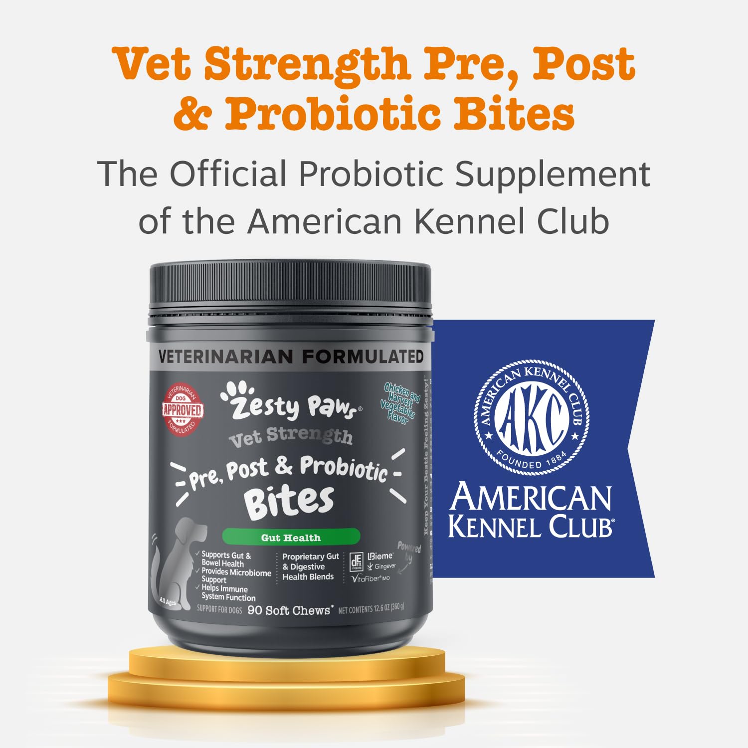 Zesty Paws Vet Strength Probiotics dog lifestyle companion with healthy gut