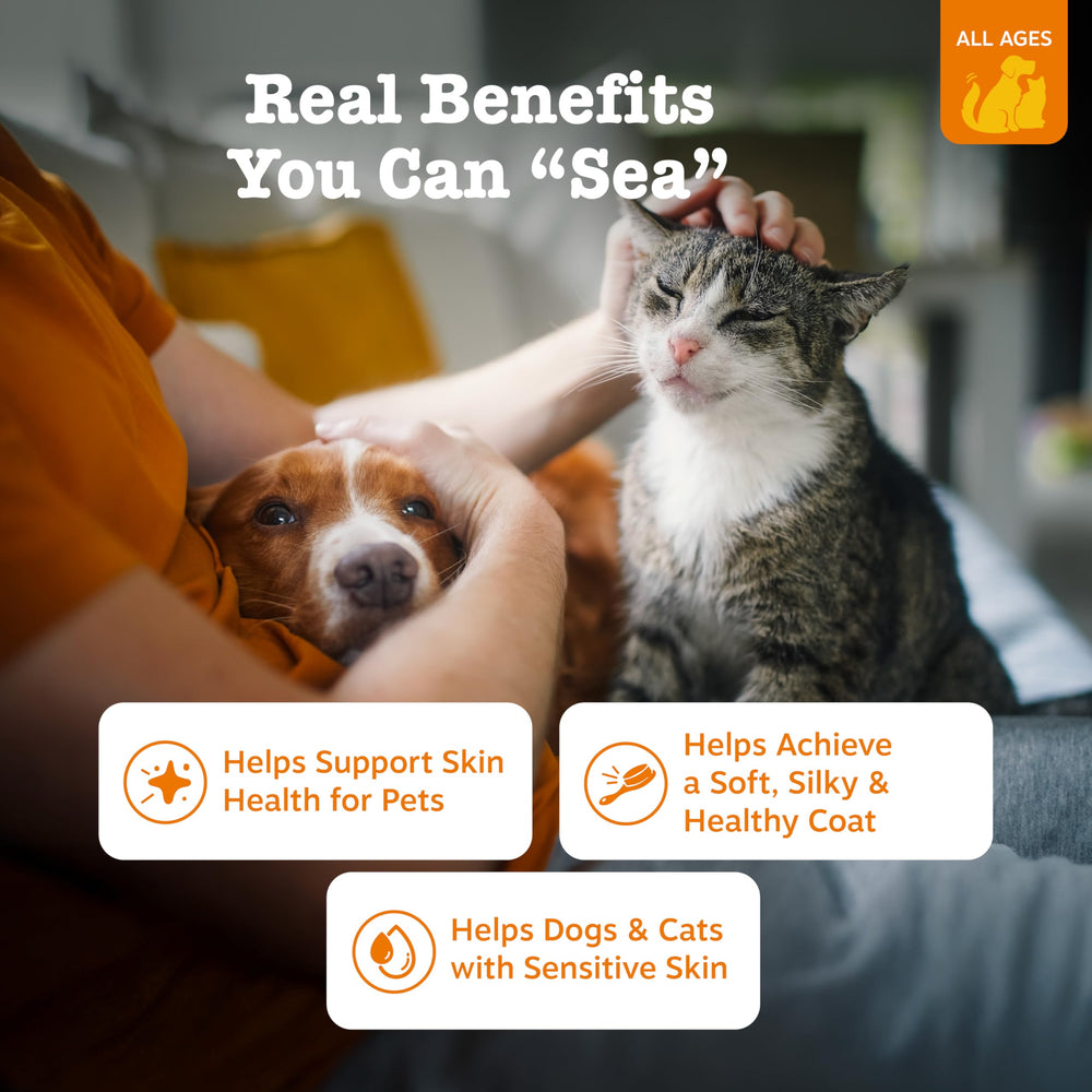 Zesty Paws pump dispenser for omega-3 oil, easy daily dosing.