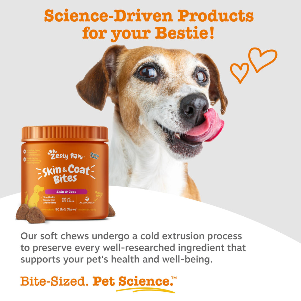 Zesty Paws wild Alaskan Pollock EPA DHA source supplies pure omega ingredients