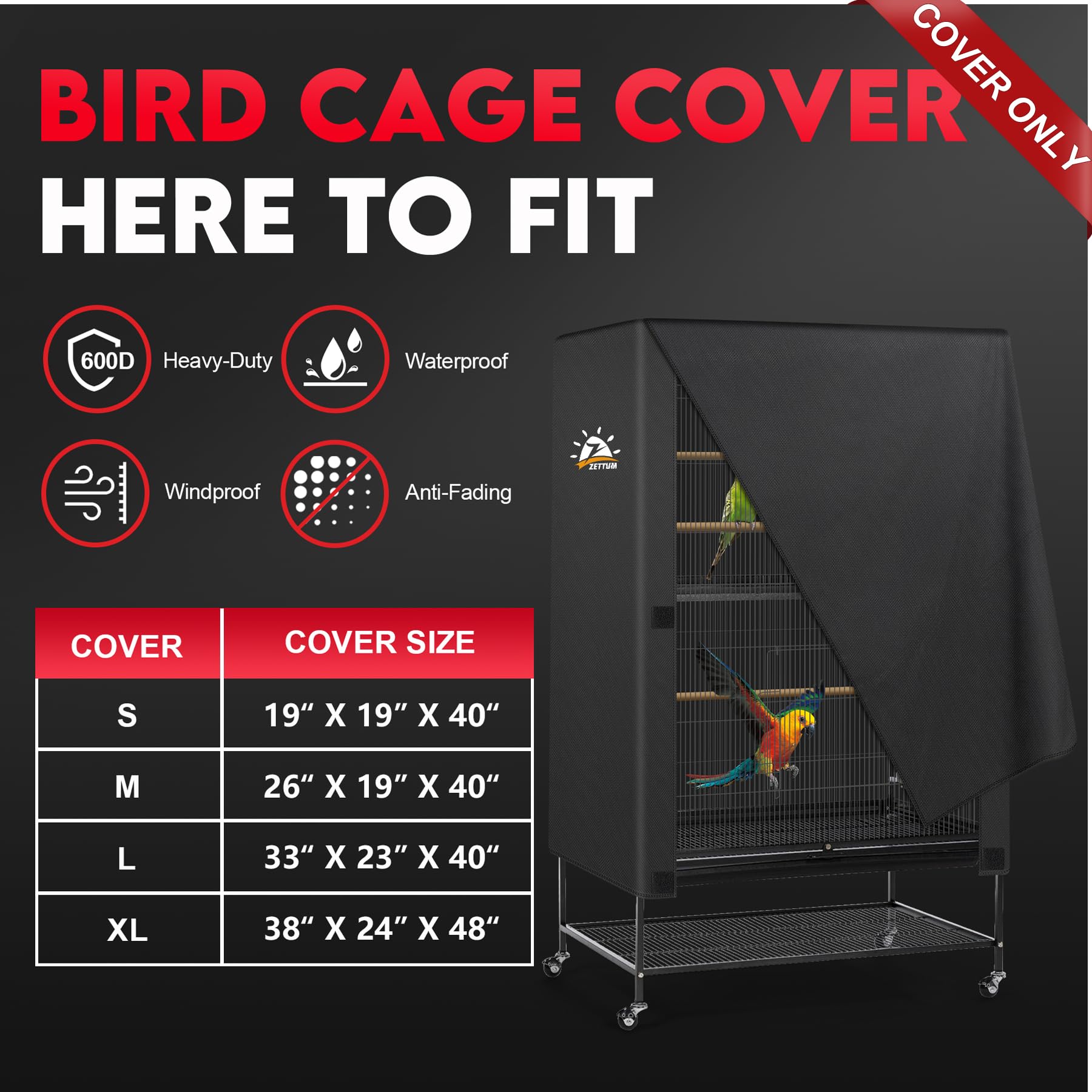 Top view of Zettum cage cover showing full cage coverage