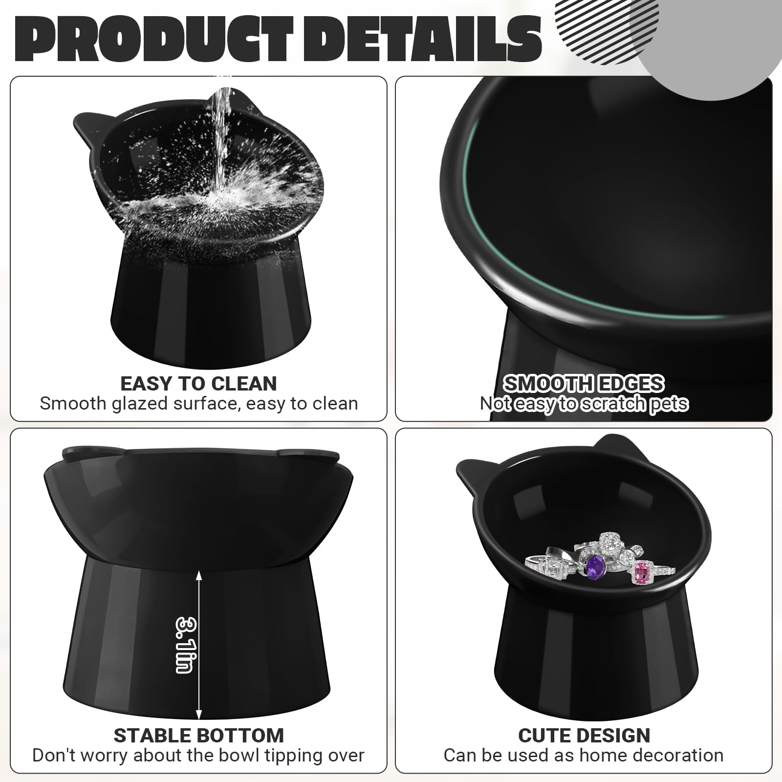 Zhehao raised cat dish diameter 5.3 inches provides ample food or water.