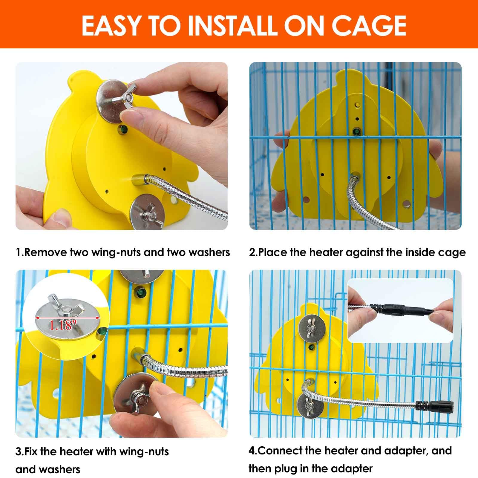 ZHEQOGZH bird cage heater packaged for quick setup