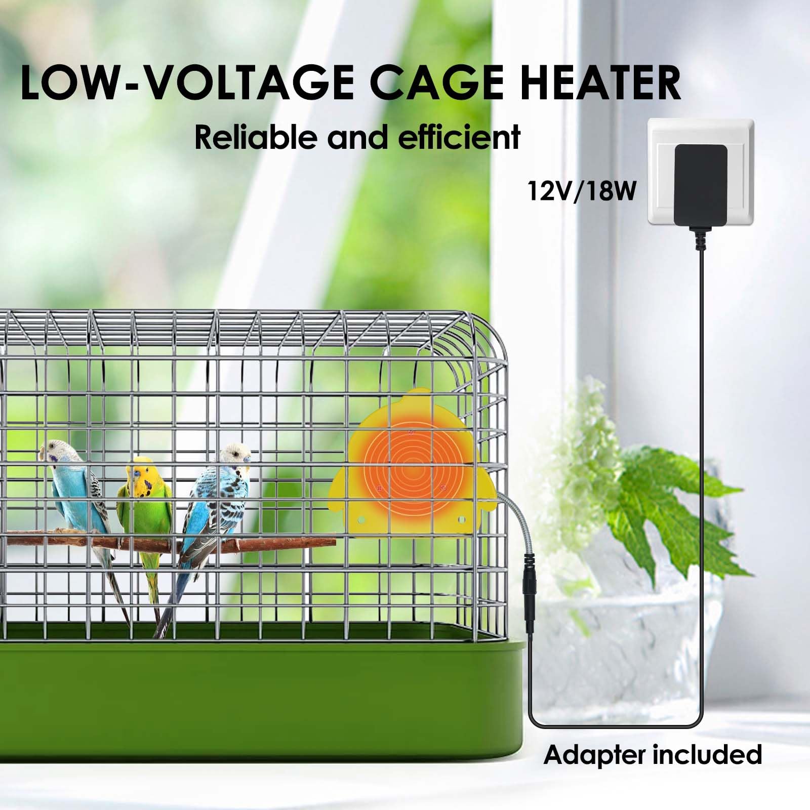 ZHEQOGZH bird cage heater plugged in ready to warm the coop