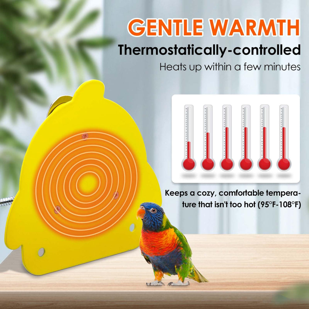 ZHEQOGZH bird cage heater side view showing compact cage-friendly design