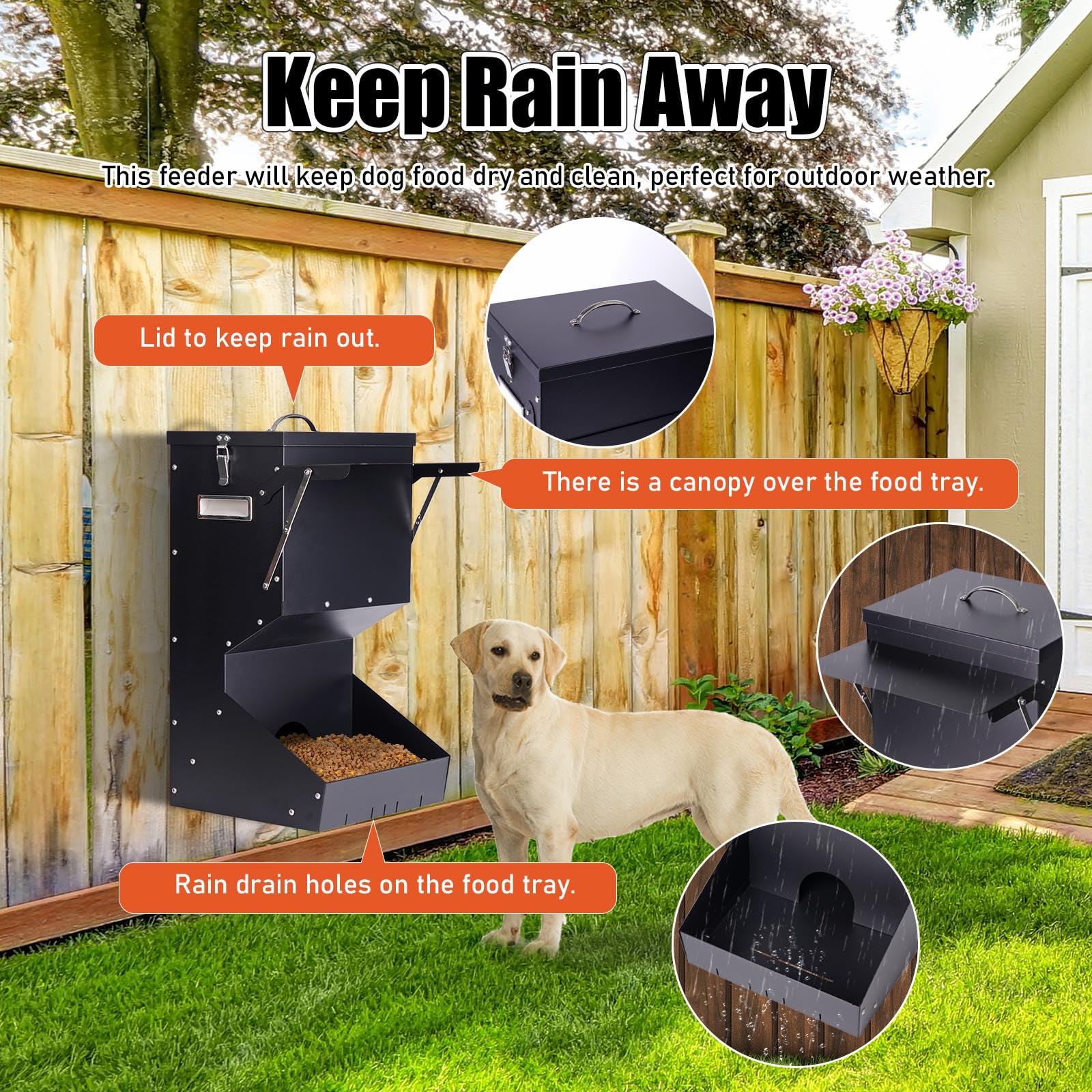 ZHEQOGZH galvanized gravity feeder for dogs highlights sturdy, rust-free construction.