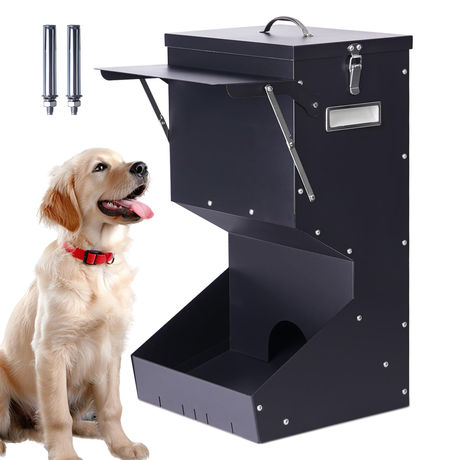 ZHEQOGZH outdoor automatic dog feeder with 25lb capacity for durable outdoor use.