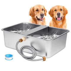 ZHEQOGZH six-gallon outdoor dog water dispenser provides shared hydration for multiple dogs.