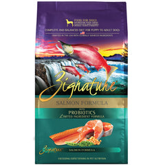 Zignature Salmon limited-ingredient dry dog food bag for easy portioning and rotation.