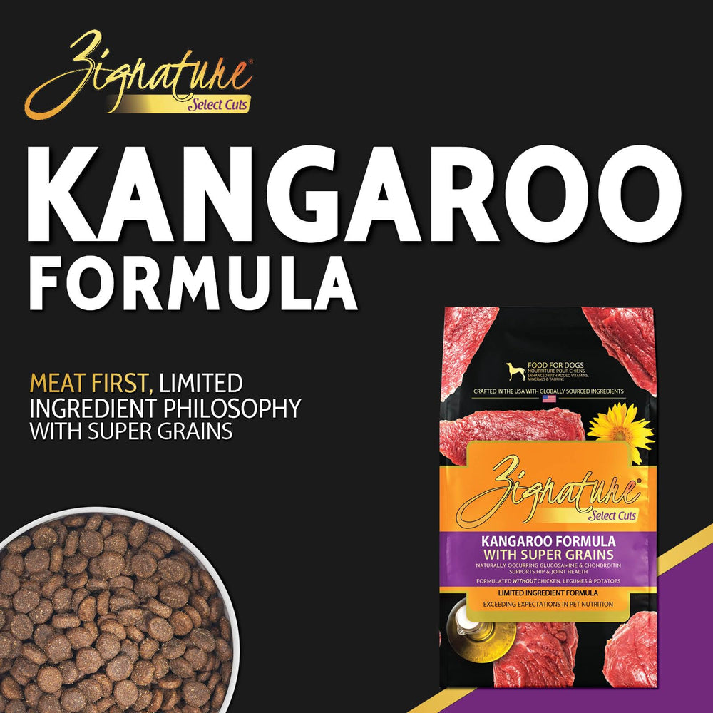 Zignature Select Cuts Kangaroo main protein image, lean kangaroo protein for nutrition.